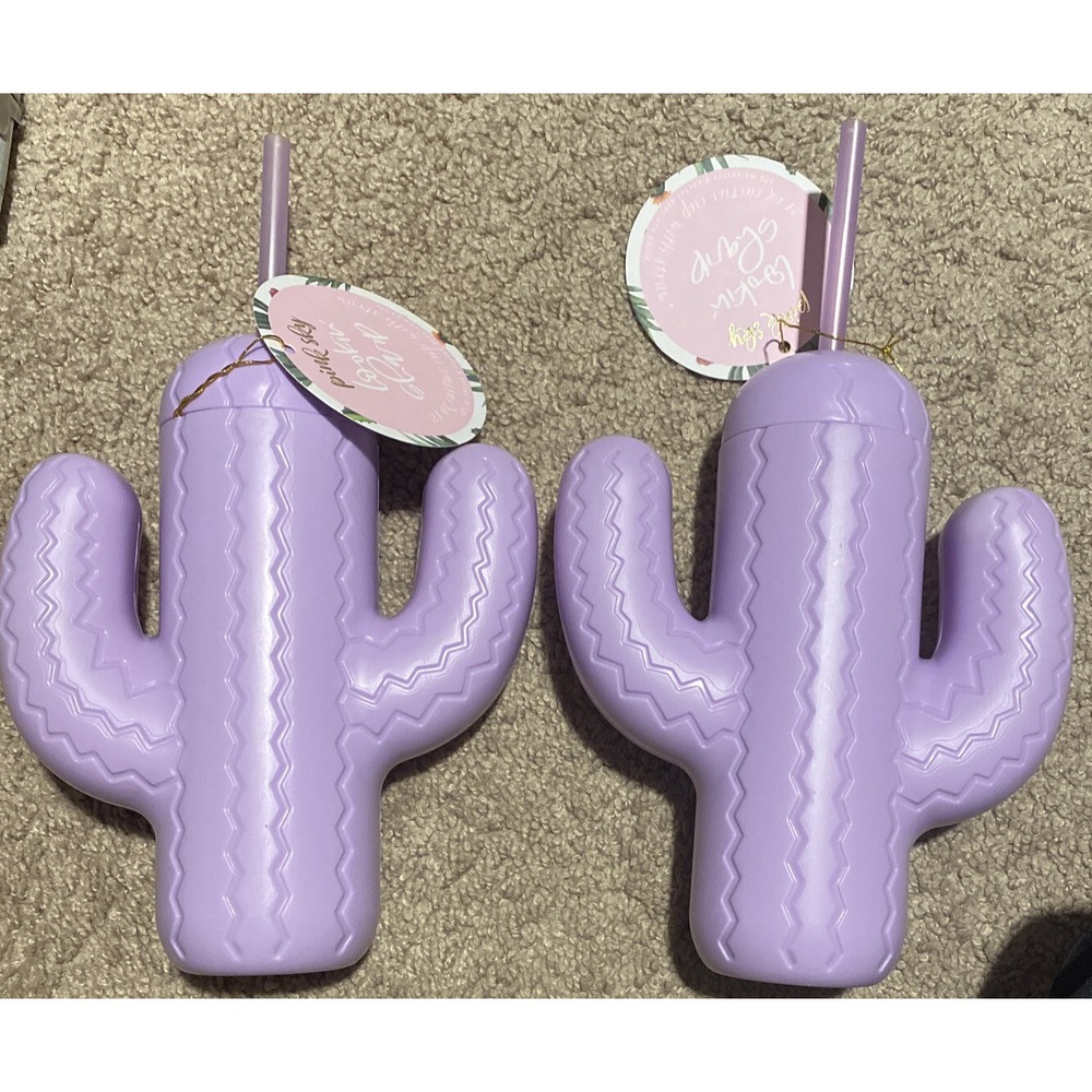 Lot of 2 PINK‎ SKY Lookin Sharp 21 oz Purple Cactus Cup FabFitFun adult sippy